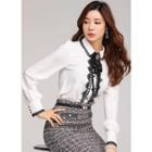 Tie-neck Lace-trim Blouse Ivory - One Size