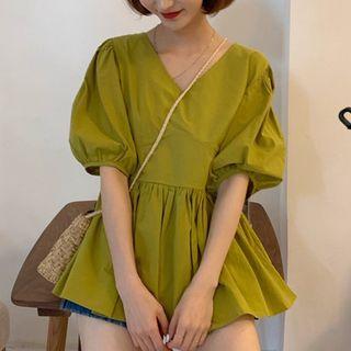 Balloon-sleeve Open Back A-line Blouse