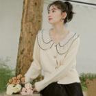 Dotted Layered Collar Cardigan White - One Size