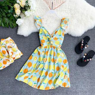 Sleeveless Fruit Print Mini A-line Dress