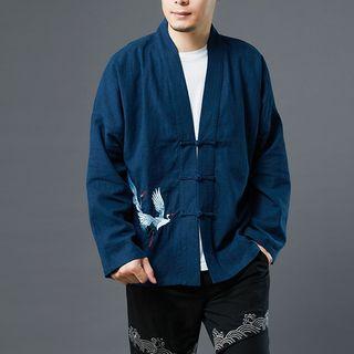 Crane Embroidered Frog-button Jacket