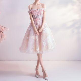 Off Shoulder Sheer A-line Evening Dress