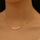 Freshwater Pearl Alloy Choker Gold & White - One Size
