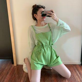 Plain Long-sleeve T-shirt / Drawstring Jumper Shorts