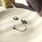 925 Sterling Silver Chained Earring 1 Pc - S925 Earring With Ear Cuff - One Size / 1 Pc - Ear Cuff - Silver - One Size