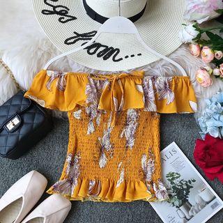 Off-shoulder Floral Print Crop Chiffon Blouse