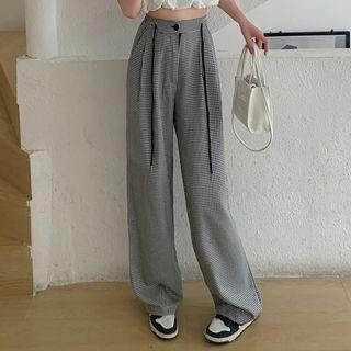Gingham Wide Leg Pants Gray - One Size