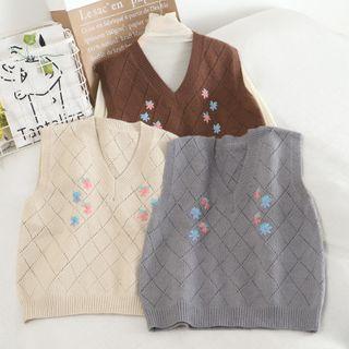 Floral Print Knit Vest / Mock-turtleneck Knit Top