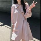 Balloon-sleeve Collared A-line Dress