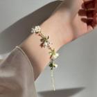 Flower Faux Pearl Alloy Bracelet White & Green - One Size