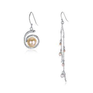 925 Sterling Silver Pearls Asymmetric Earrings Silver - One Size