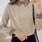 Long-sleeve Mock Two-piece Polo Blouse