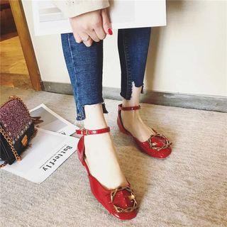 Metal Buckle Ankle Strap Patent Flats