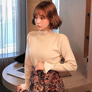 Faux-pearl Accent Frill-layered Knit Top