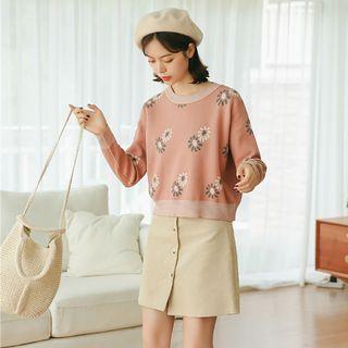 Floral Print Long-sleeve Knit Top