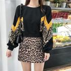 Leopard Print Panel Pullover / Leopard Print Mini Sheath Skirt