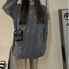 Round Neck Plain Cable Knit Oversized Thick Long Knit Top Gray - One Size