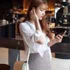 Round-neck Slit-cuff Crinkled Top