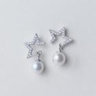 Star Faux Pearl Drop Earring 1 Pair - Silver - One Size