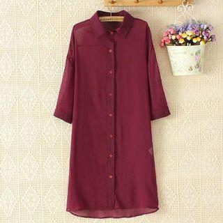 Plain 3/4-sleeve Long Shirt