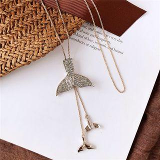Rhinestone Whale Tail Pendant Necklace As Shown In Figure - One Size