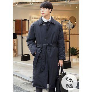 Long Duck-down Padded Coat With Sash