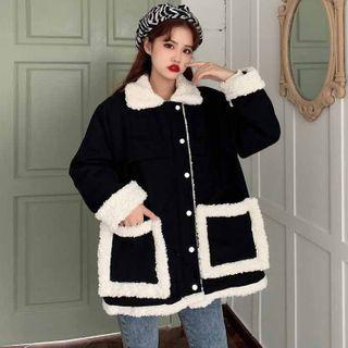 Oversize Faux Fleece Double-pocket Cardigan