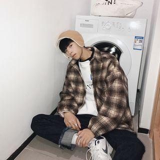 Woolen Plaid Long-sleeve Shirt