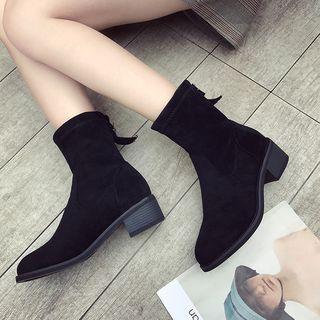 Elastic Faux Suede Block Heel Booties