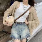 Open-front Cardigan / Lettering Tank Top / Distressed Denim Shorts