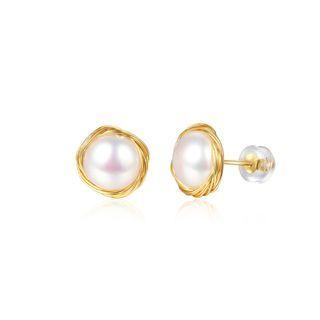 Fashion Simple Plated Gold Geometric Round Imitation Pearl Stud Earrings Golden - One Size