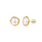 Fashion Simple Plated Gold Geometric Round Imitation Pearl Stud Earrings Golden - One Size