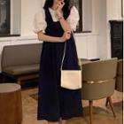 Puff-sleeve Top / Midi A-line Overall Dress / Set