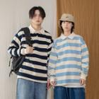 Couple Matching Striped Collared Pullover