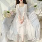Set: Spaghetti-strap Midi A-line Dress + 3/4-sleeve Light Jacket