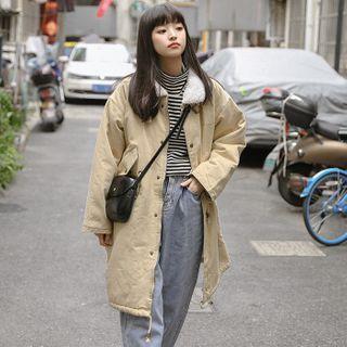 Fleece Collar Coat Khaki - One Size
