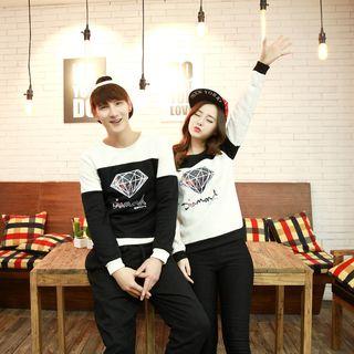 Couple Matching Color Panel Diamond Print Pullover
