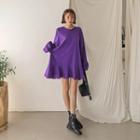 Frilled-hem Loose-fit Pullover Minidress
