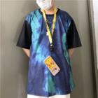 Elbow-sleeve Tie-dyed Panel T-shirt