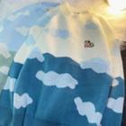 Cloud Print Cow Embroidered Sweater