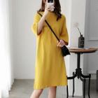 Elbow-sleeve Number Print T-shirt Dress