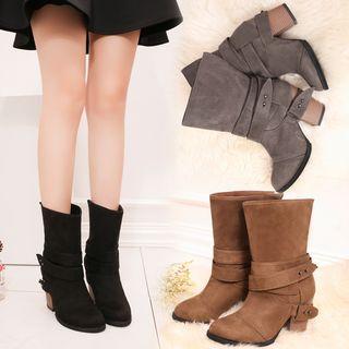 Genuine Leather Block Heel Mid-calf Boots