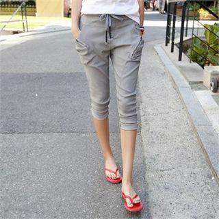 Drawstring-waist Zip-trim Cropped Pants