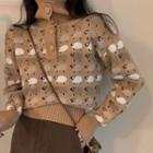Sheep Turtle-neck Knit Sweater Brown - One Size