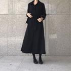 Long-sleeve Single-breasted Midi A-line Coat Dress Black - One Size