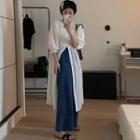 Short-sleeve V-neck Plain Dress Shirt - One Size