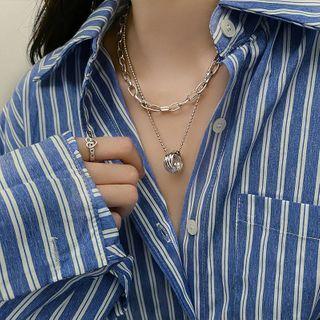 Alloy Pendant Layered Necklace 01 - Silver - One Size