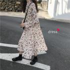 Floral Long-sleeve Midi A-line Chiffon Dress As Shown In Figure - One Size