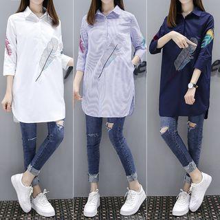 Feather Embroidered Long Shirt