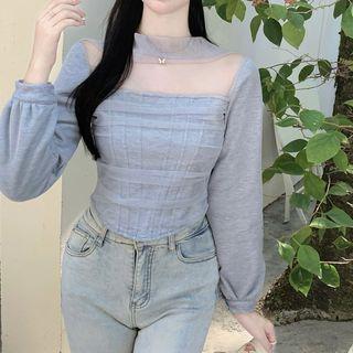 Cut-out Panel Mesh Blouse
